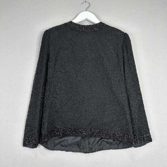 Vintage Laurence Kazar Silk Beaded Womens Jacket MP Black Evening Formal Party - Picture 4 of 11